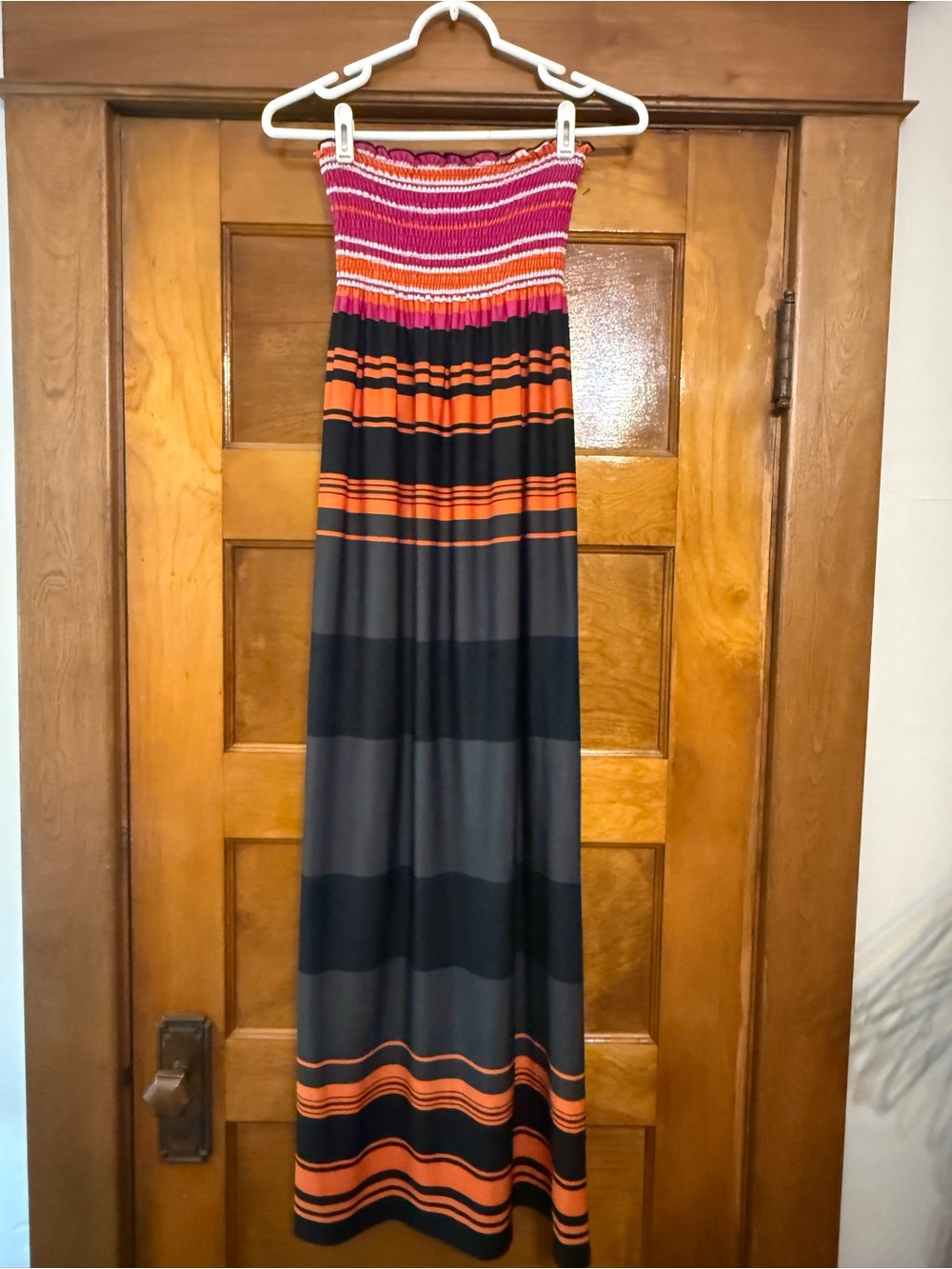 BONGO Pink, Black & White Striped Strapless Dress